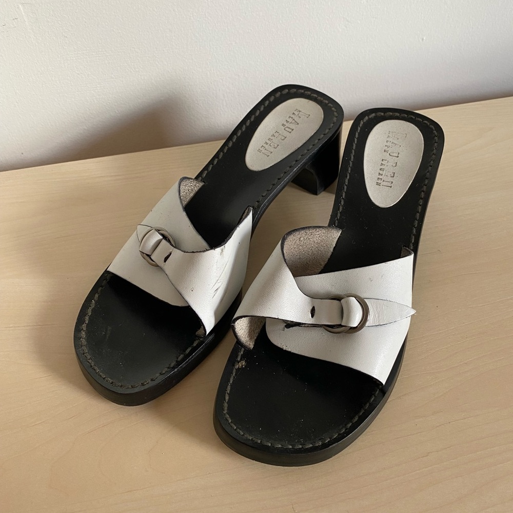 Vintage Lauren by Ralph Lauren White and Black Mules 7.5